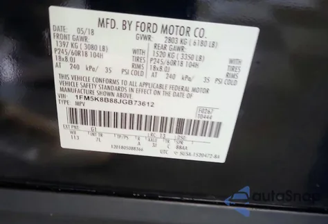 2018 Ford Explorer from USA, damaged, VIN 1FM5K8B88JGB73612